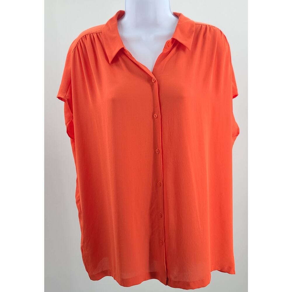 Loft women's blouse cap sleeve boxy tangerine Size Large Office Fall casual